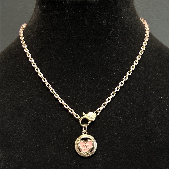 Channel Gold and Pink Heart Component on Pink & Gold Filled Chain - Picture 1 of 3